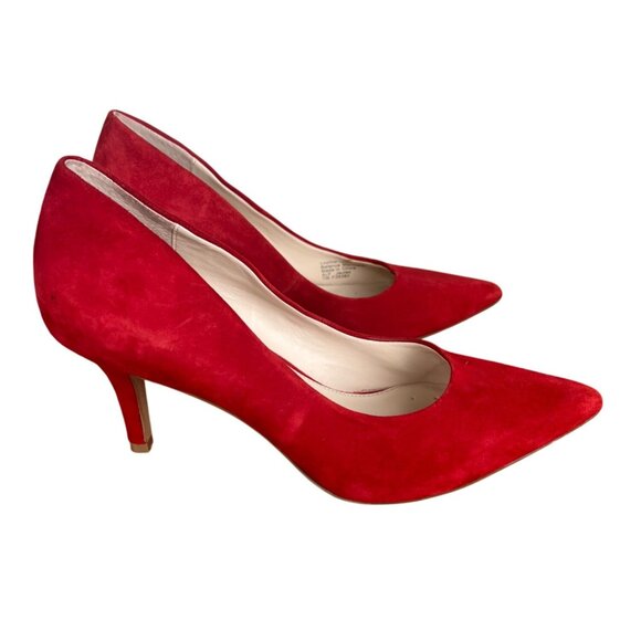 Alfani Jeules Red Faux Suede Pointed Toe Heels Womens Size 7 Medium - Picture 15 of 16